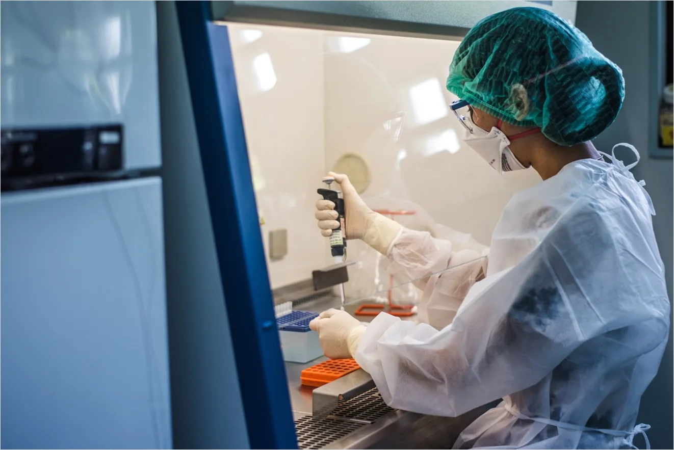 Detail Researcher Using Biosafety Cabinet In Lab Number 8