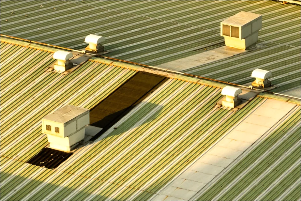 Detail Roofing Workers Installing Panels Commercial Building Number 13
