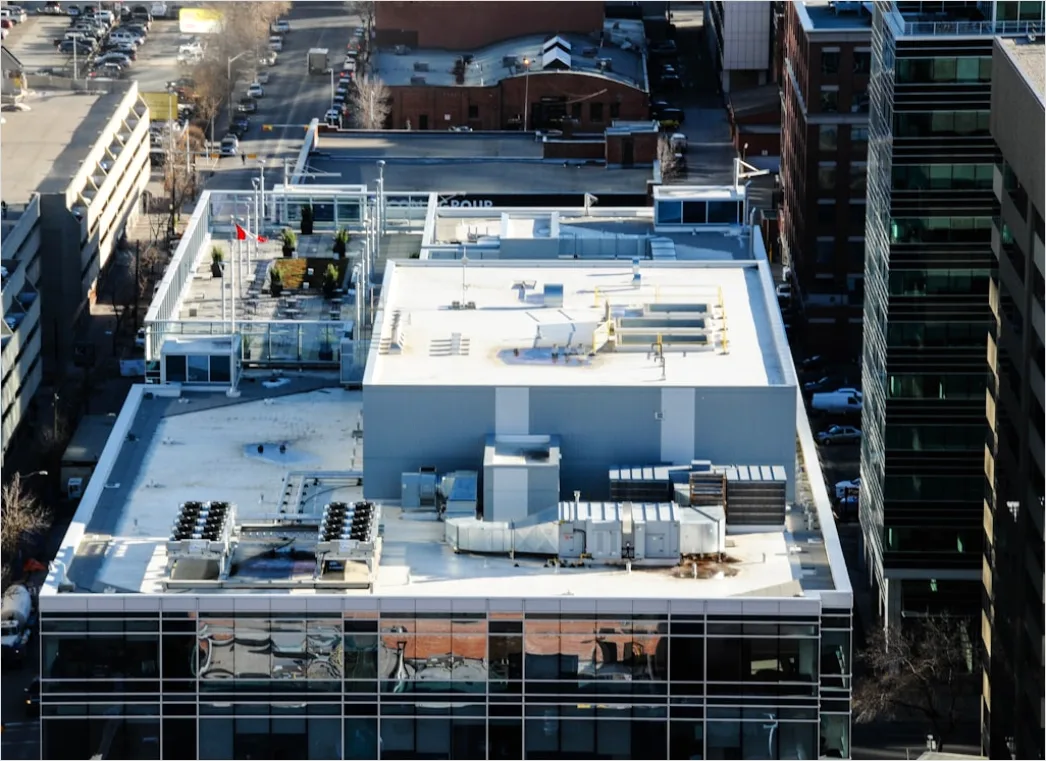 Detail Roofing Workers Installing Panels Commercial Building Number 3