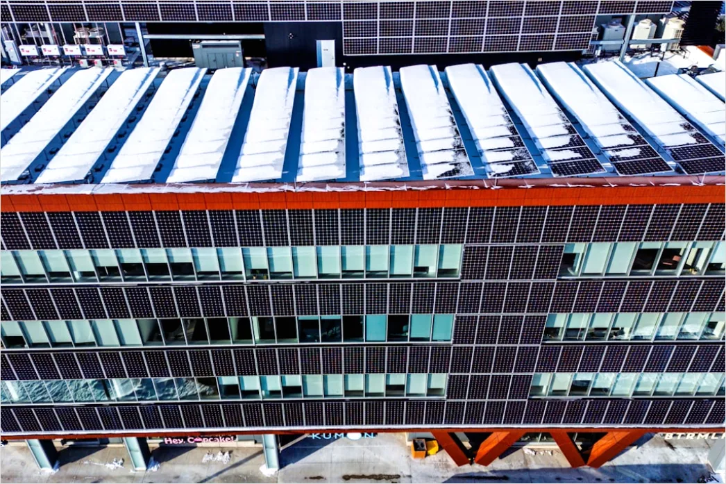 Detail Roofing Workers Installing Panels Commercial Building Number 4