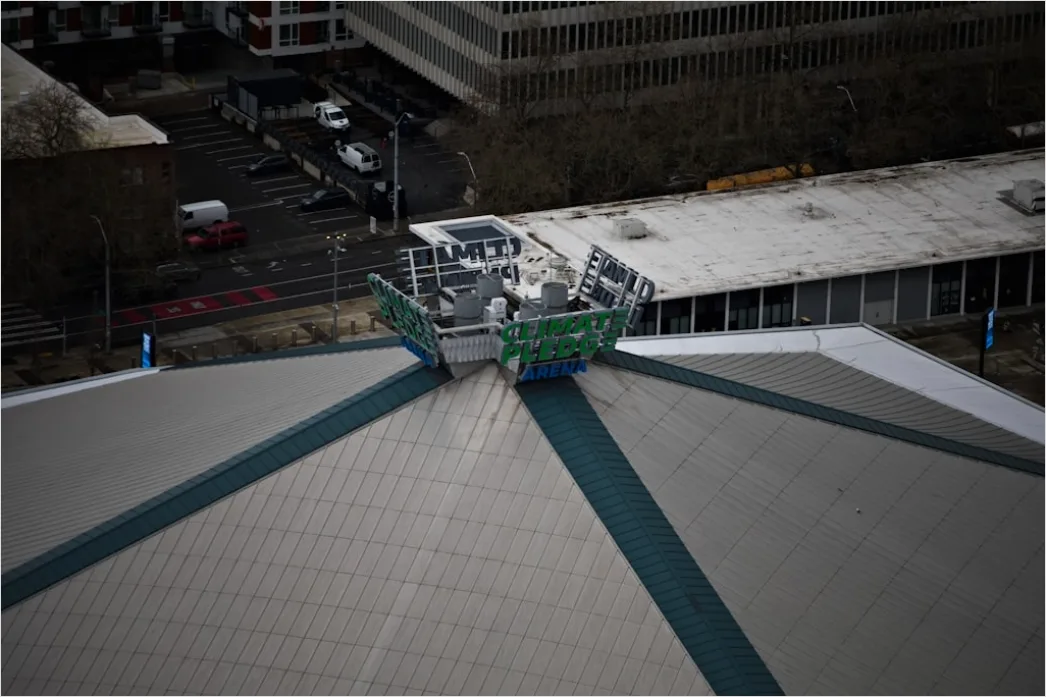 Detail Roofing Workers Installing Panels Commercial Building Number 7
