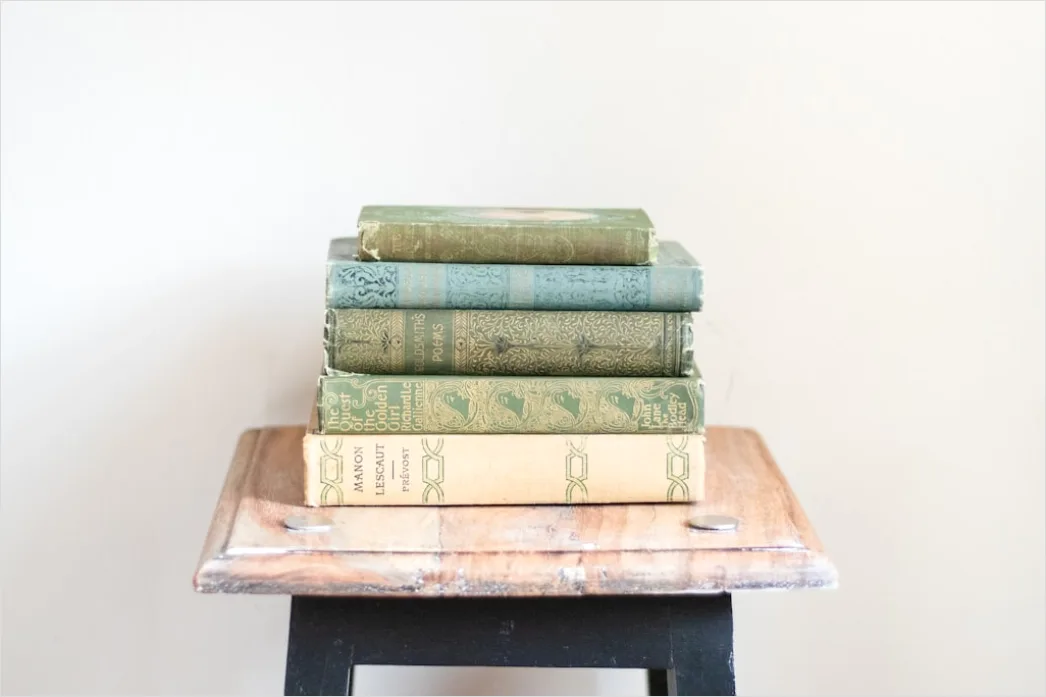 Detail Stack Of Textbooks On Table Close Up Number 15