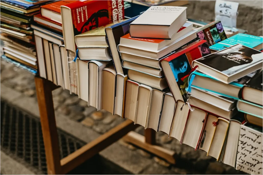 Detail Stack Of Textbooks On Table Close Up Number 16