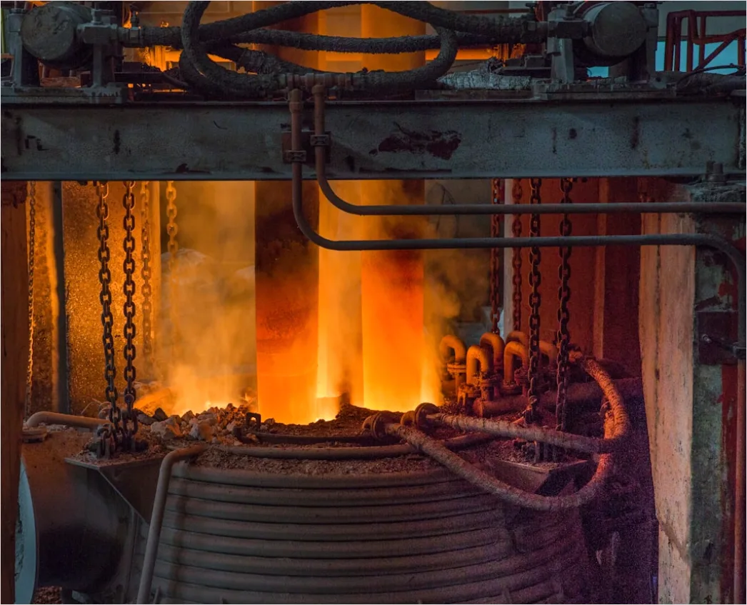 Steel Mill Molten Metal Pouring Furnace Sparks