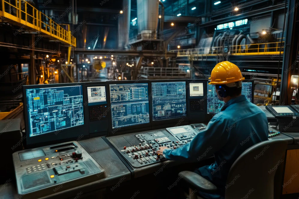 Steel Plant Worker Monitoring Control Room Screen 067f