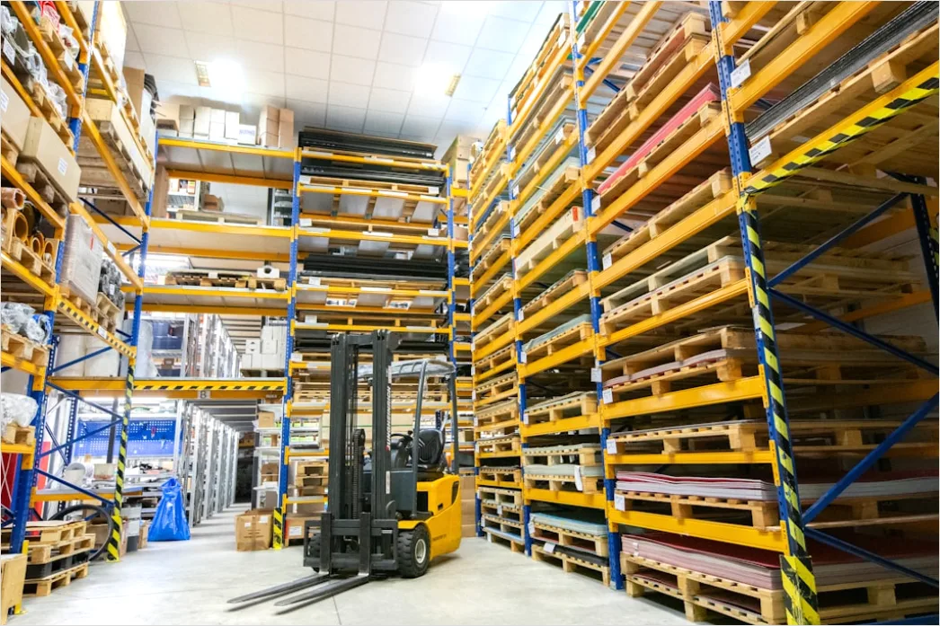 Detail Warehouse Worker Using Forklift Moving Pallets Number 2