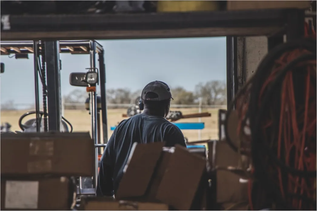 Detail Warehouse Worker Using Forklift Moving Pallets Number 12