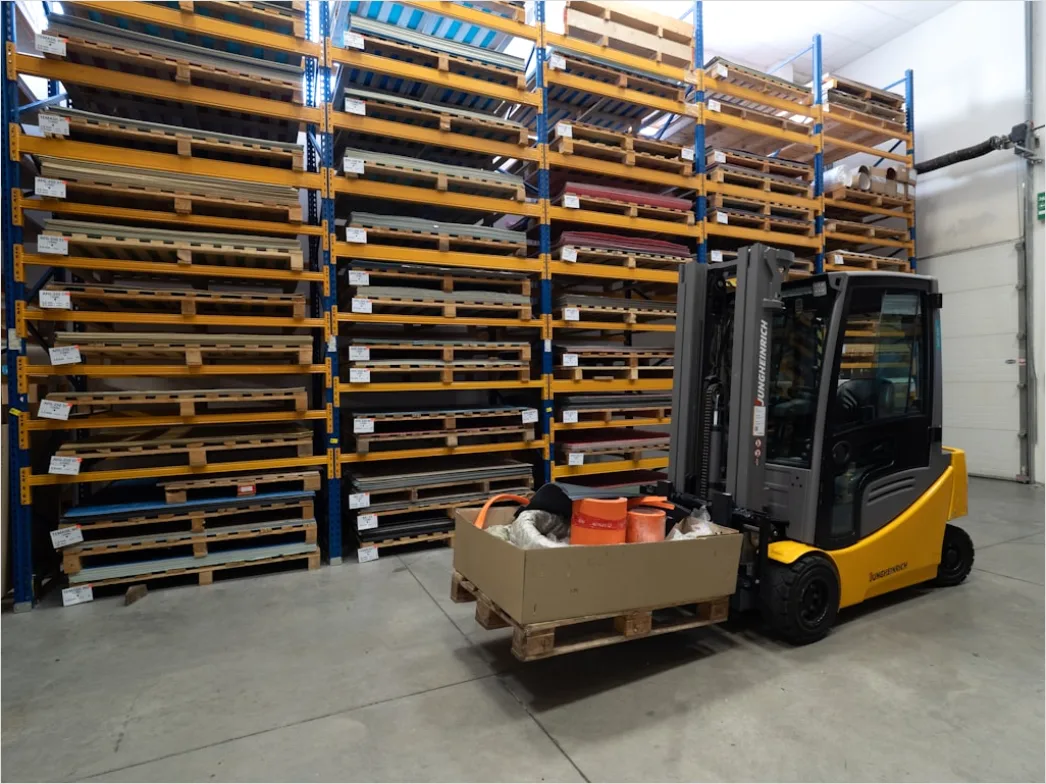 Detail Warehouse Worker Using Forklift Moving Pallets Number 6