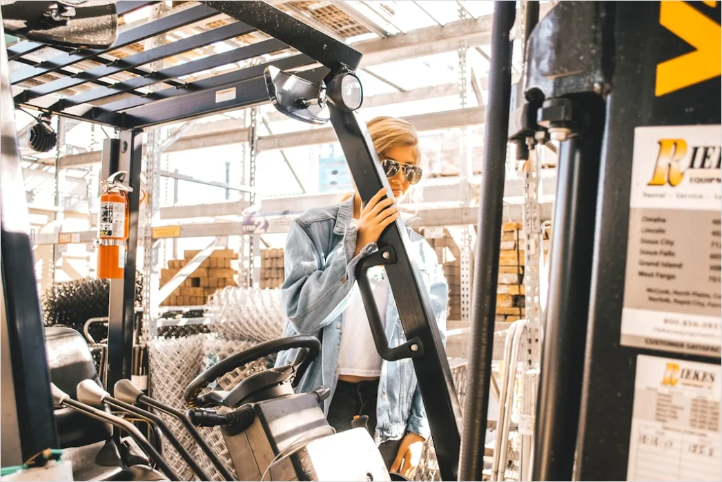 Detail Warehouse Worker Using Forklift Moving Pallets Number 8