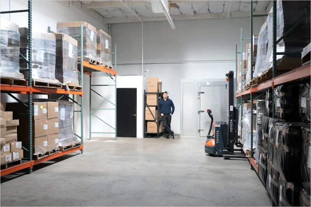 Detail Warehouse Worker Using Forklift Moving Pallets Number 9