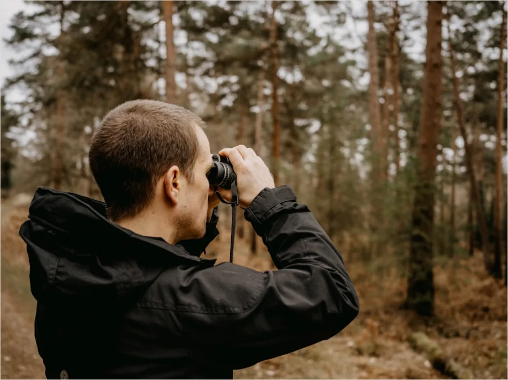 Detail Wildlife Researcher Observing Animals With Binoculars Number 5