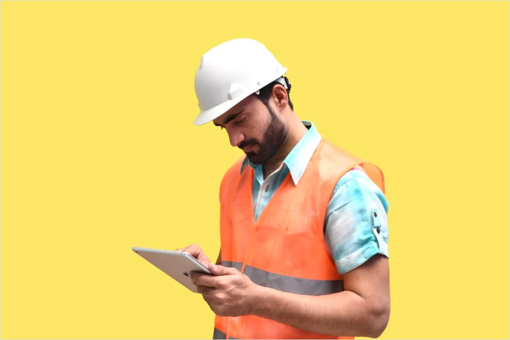 Detail Worker Wearing Hard Hat And High Vis Vest Number 11