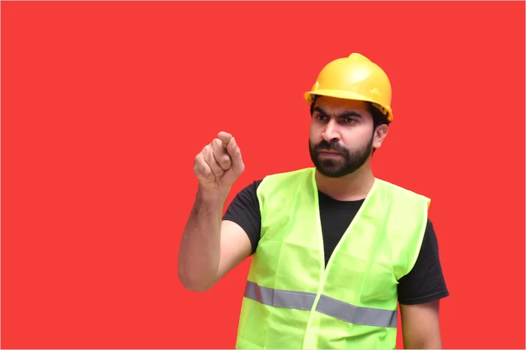 Detail Worker Wearing Hard Hat And High Vis Vest Number 13