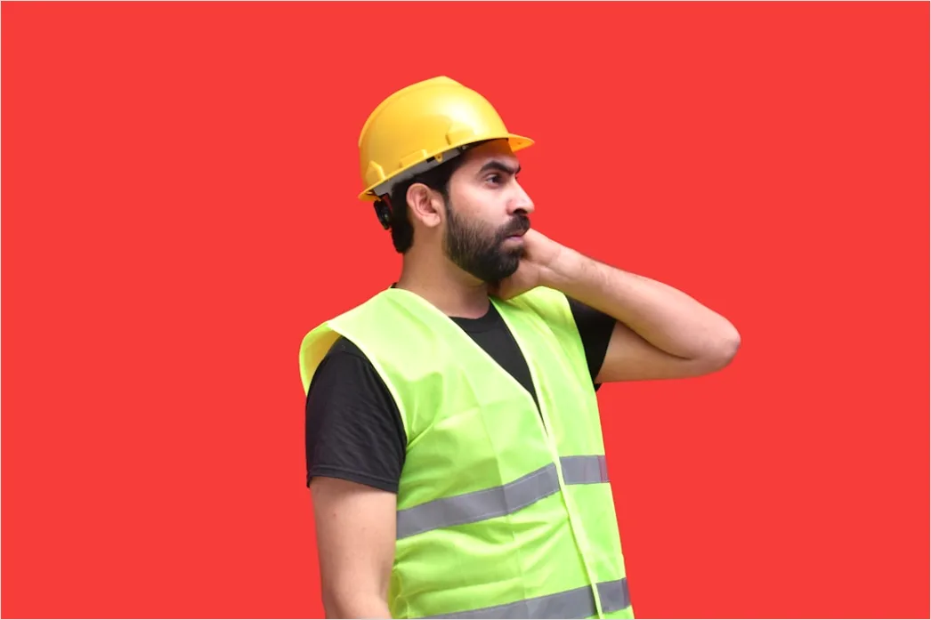 Detail Worker Wearing Hard Hat And High Vis Vest Number 5