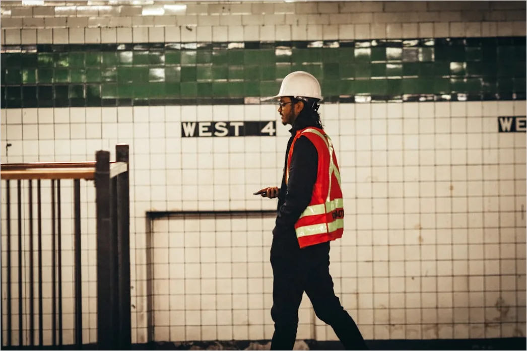 Detail Worker Wearing Hard Hat And High Vis Vest Number 6
