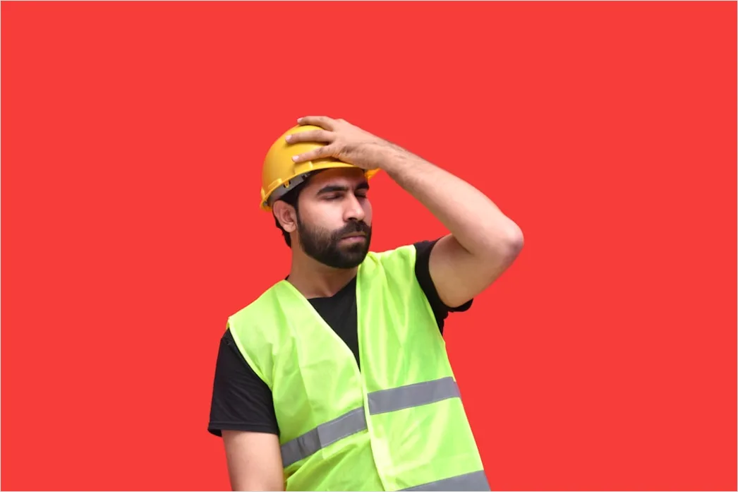 Detail Worker Wearing Hard Hat And High Vis Vest Number 7