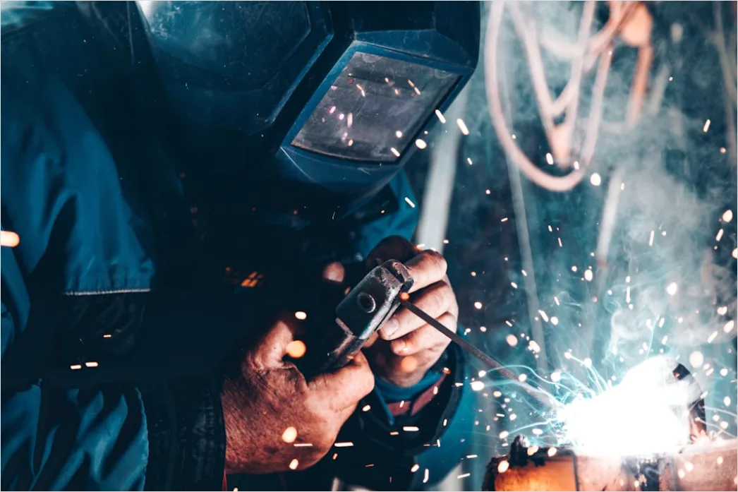 Worker Wearing Welding Mask Sparks Flying F981