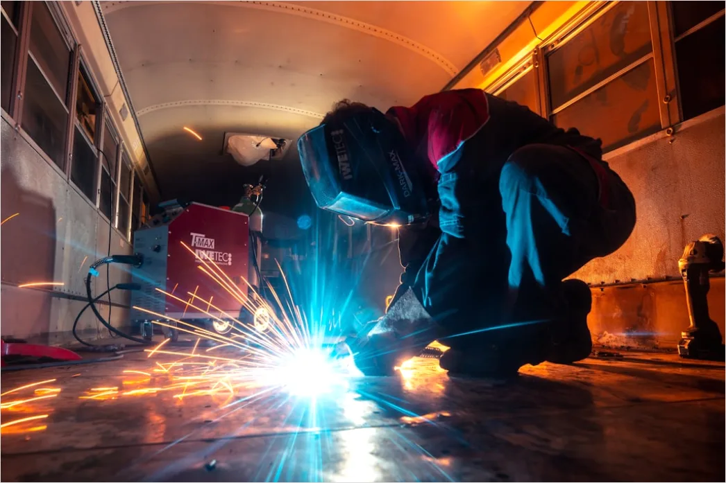 Detail Worker Wearing Welding Mask Sparks Flying Number 2