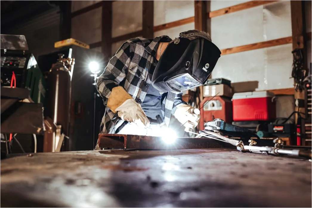 Detail Worker Wearing Welding Mask Sparks Flying Number 11