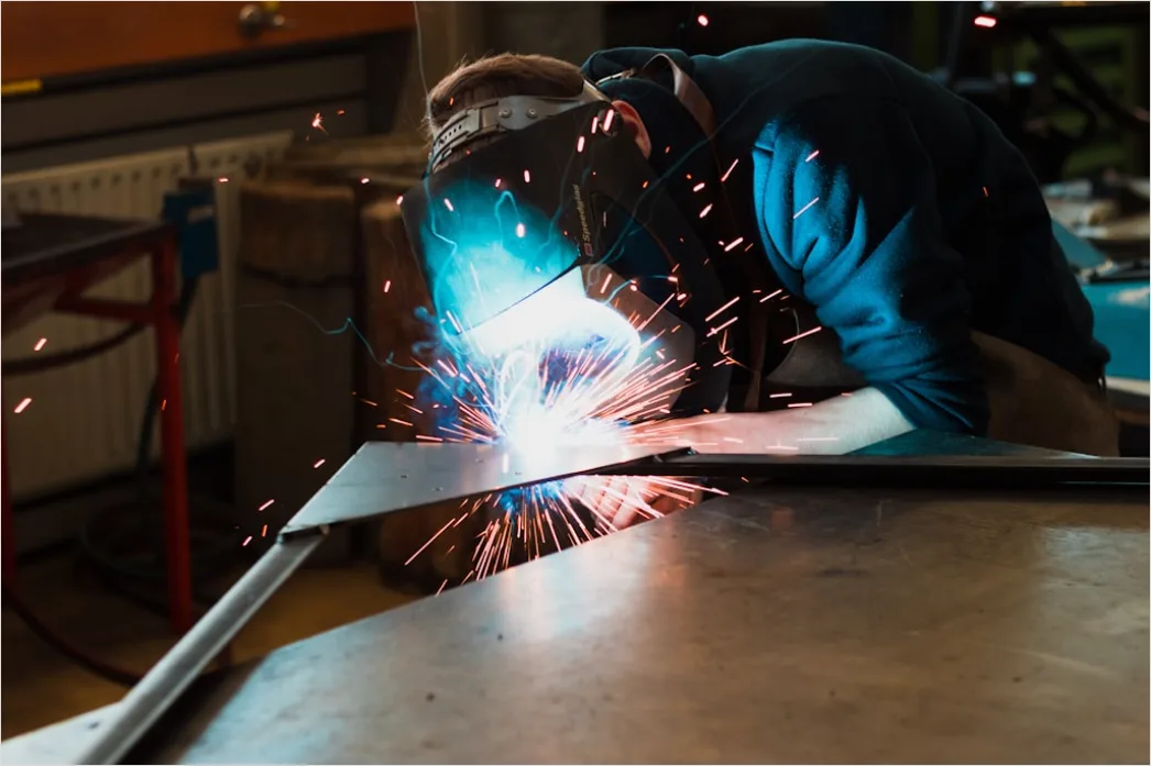 Detail Worker Wearing Welding Mask Sparks Flying Number 12