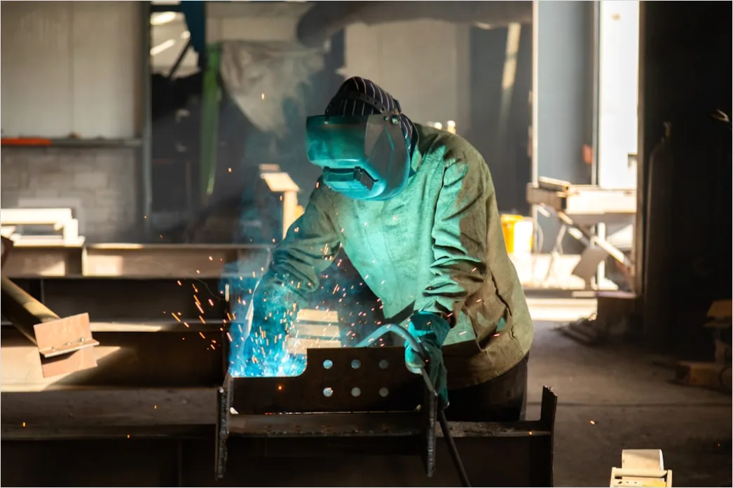 Detail Worker Wearing Welding Mask Sparks Flying Number 14