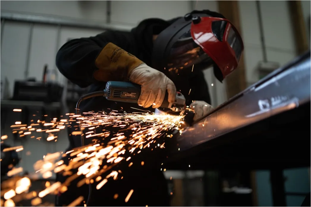 Detail Worker Wearing Welding Mask Sparks Flying Number 15