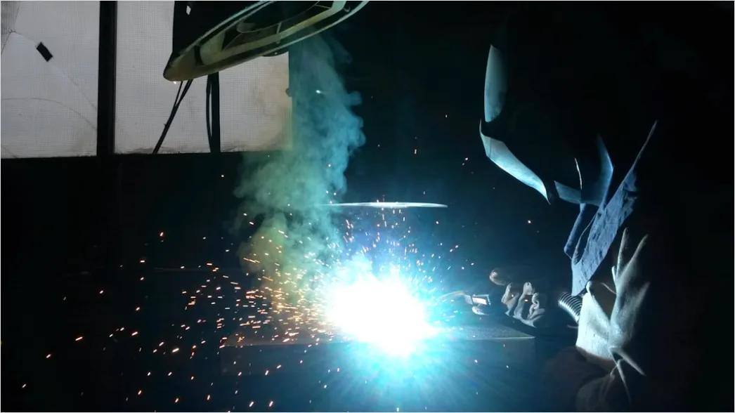 Detail Worker Wearing Welding Mask Sparks Flying Number 16