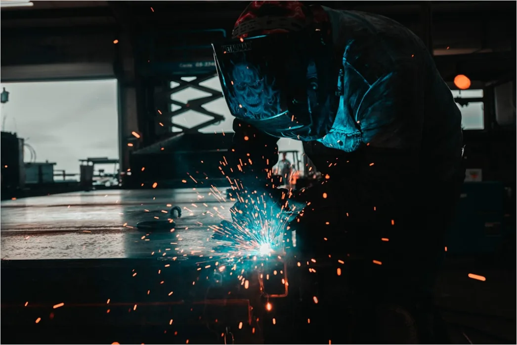 Detail Worker Wearing Welding Mask Sparks Flying Number 17