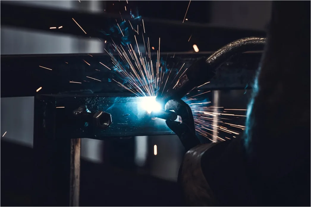 Detail Worker Wearing Welding Mask Sparks Flying Number 18