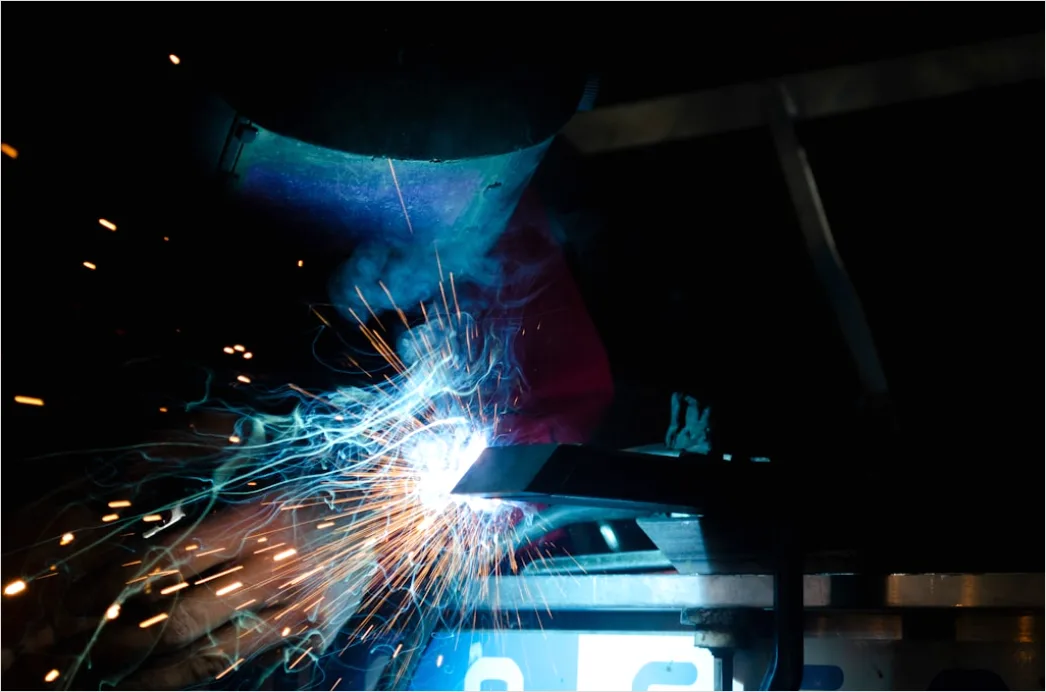 Detail Worker Wearing Welding Mask Sparks Flying Number 19