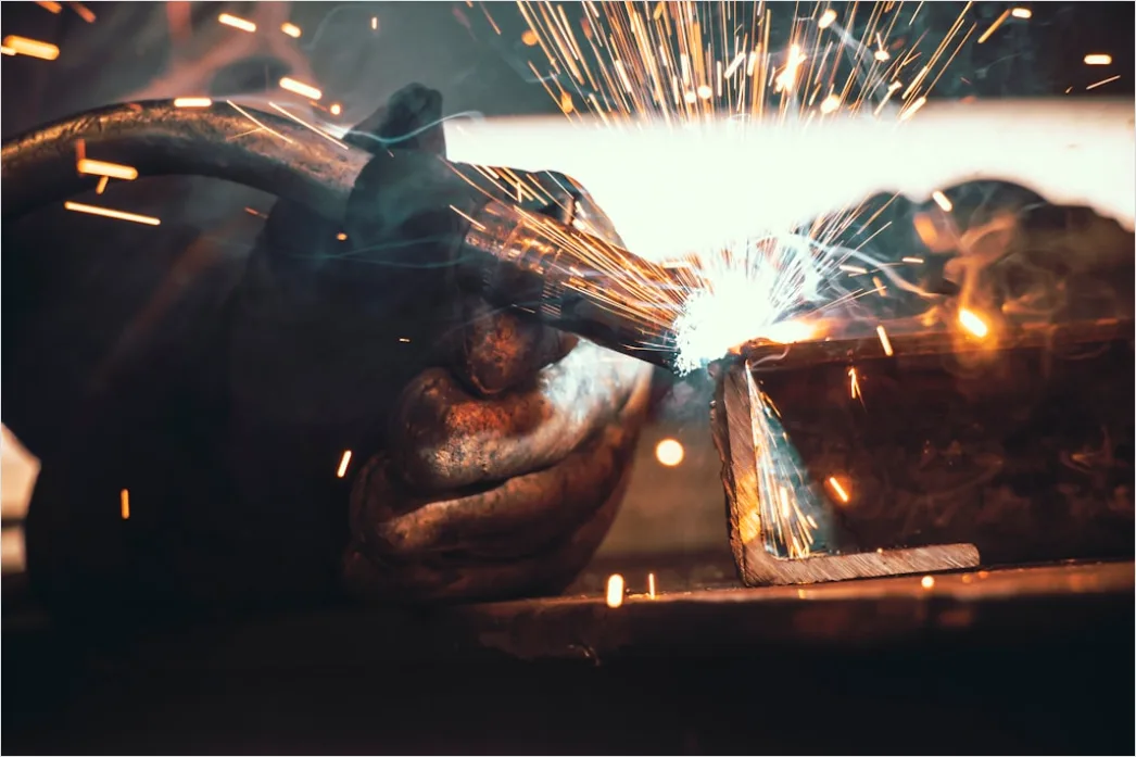 Detail Worker Wearing Welding Mask Sparks Flying Number 20