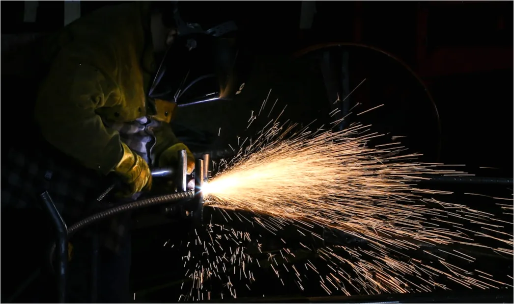 Detail Worker Wearing Welding Mask Sparks Flying Number 3