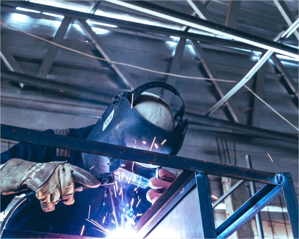 Detail Worker Wearing Welding Mask Sparks Flying Number 4