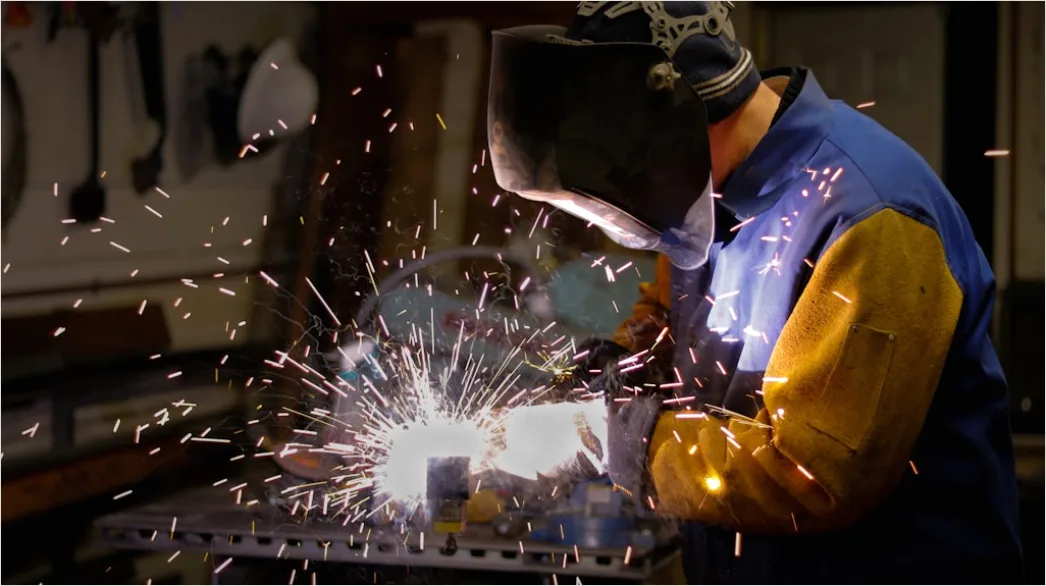 Detail Worker Wearing Welding Mask Sparks Flying Number 6