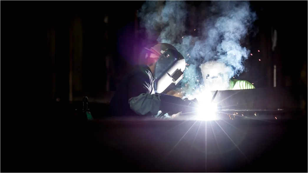 Detail Worker Wearing Welding Mask Sparks Flying Number 7