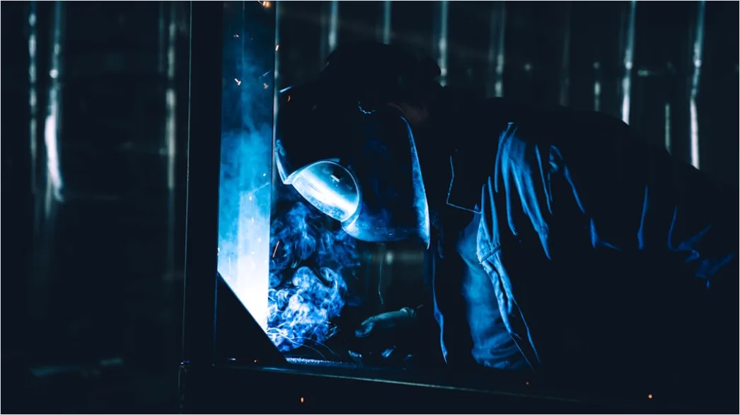Detail Worker Wearing Welding Mask Sparks Flying Number 10