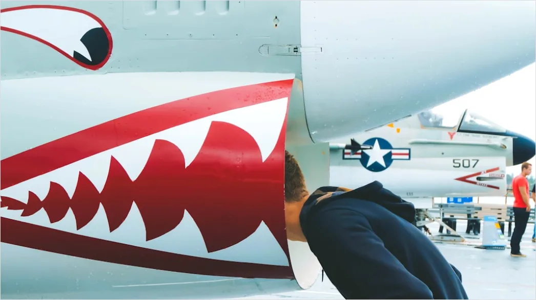 Detail Aircraft Maintenance Engineer Inspecting Engine Number 20