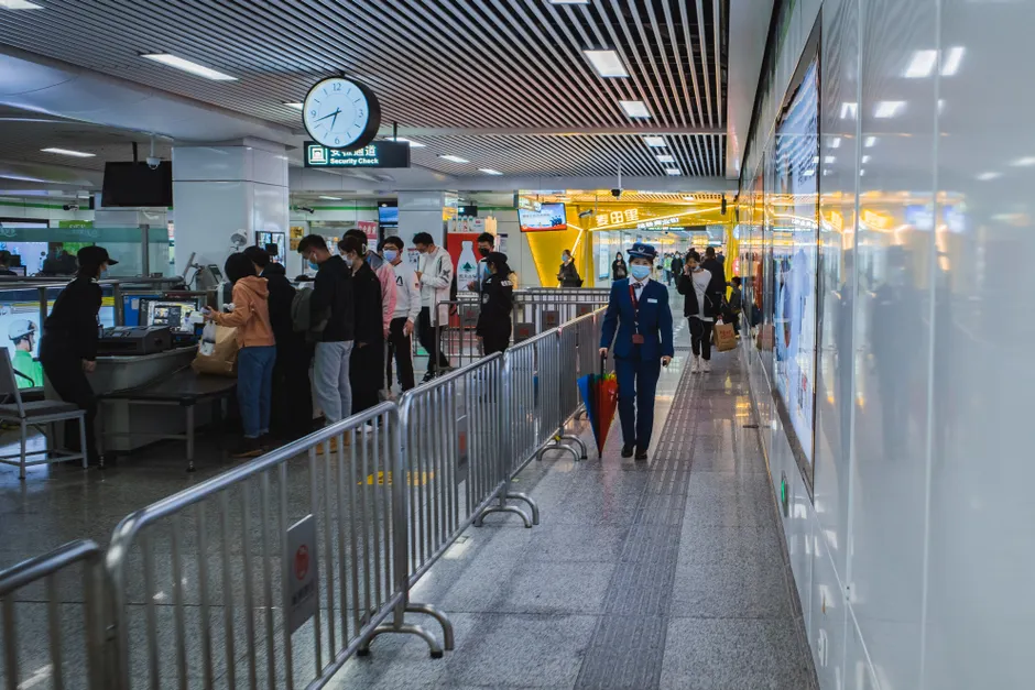 Detail Airport Security Checkpoint Passengers Queuing Number 13