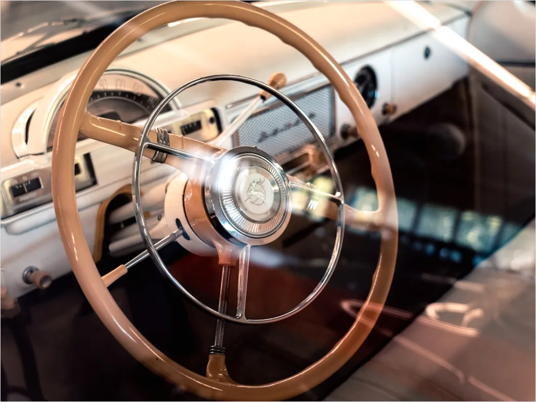Detail Antique Car Wooden Steering Wheel Interior Number 14