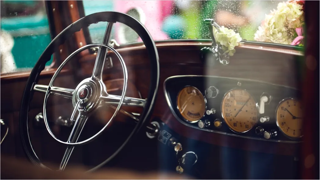 Detail Antique Car Wooden Steering Wheel Interior Number 16