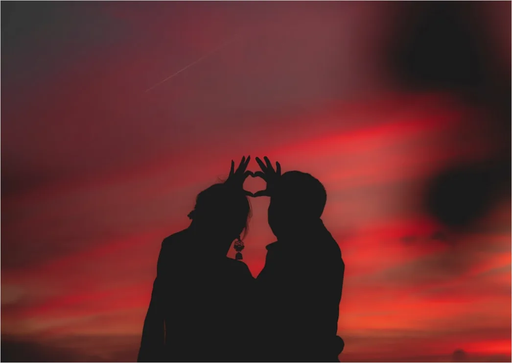 Brautpaar Portrait Sonnenuntergang Romantisch Silhouette Ab3c