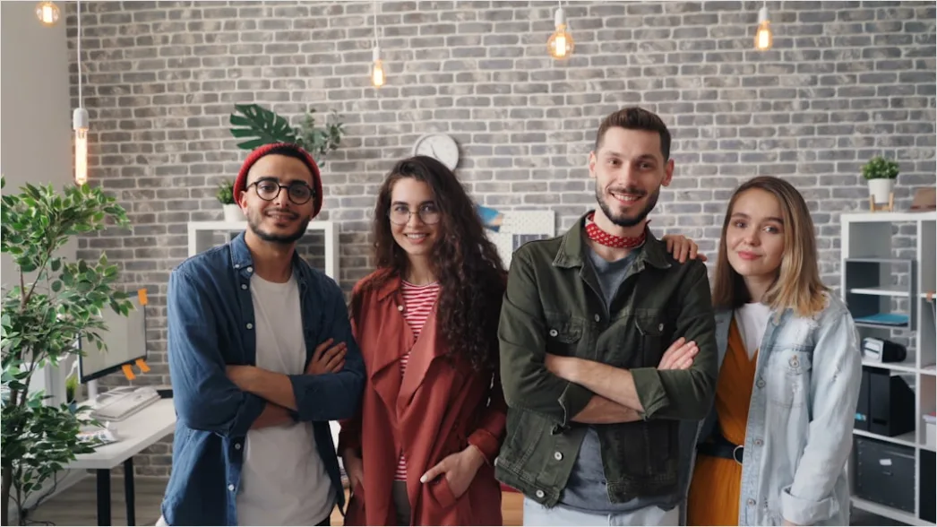 Detail Business Portrait Diverse Team Standing Together Number 9