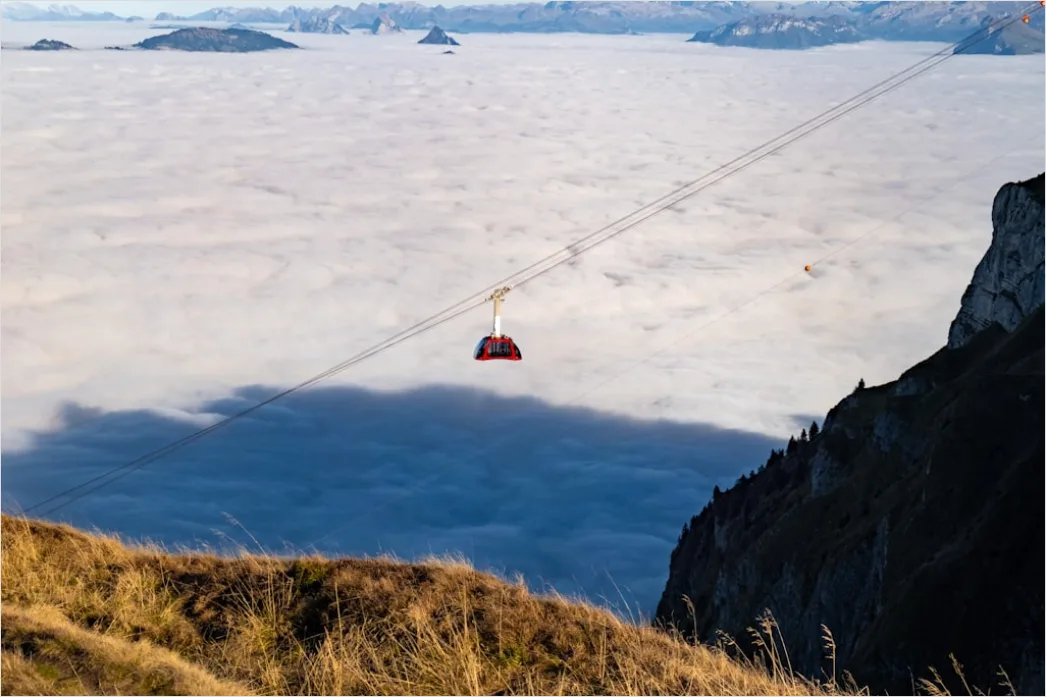 Detail Cable Car Ascending Mountain Scenic Route Number 10