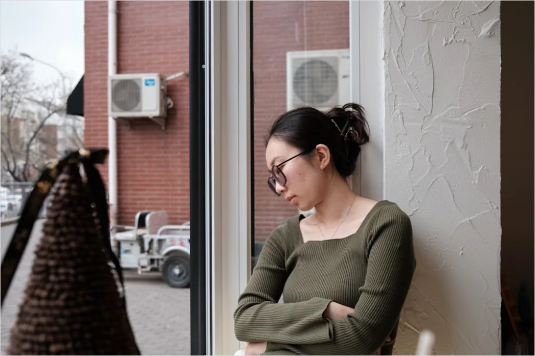Detail Candid Portrait Woman Looking Out Window Thoughtful Number 11