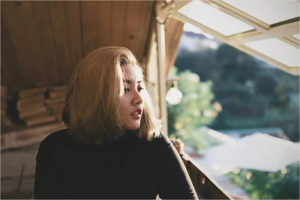 Detail Candid Portrait Woman Looking Out Window Thoughtful Number 14