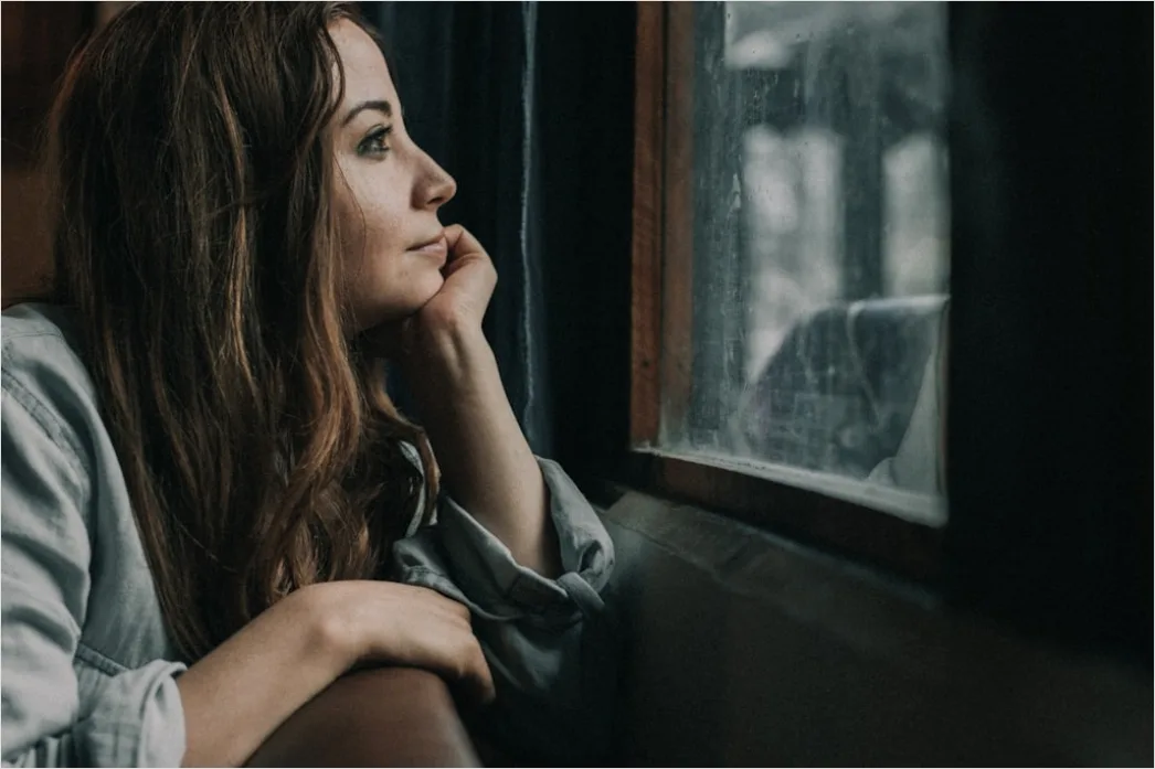 Detail Candid Portrait Woman Looking Out Window Thoughtful Number 15