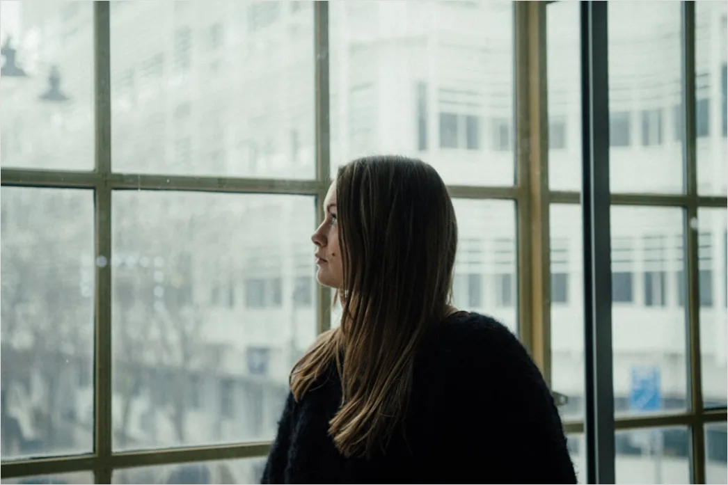Detail Candid Portrait Woman Looking Out Window Thoughtful Number 19