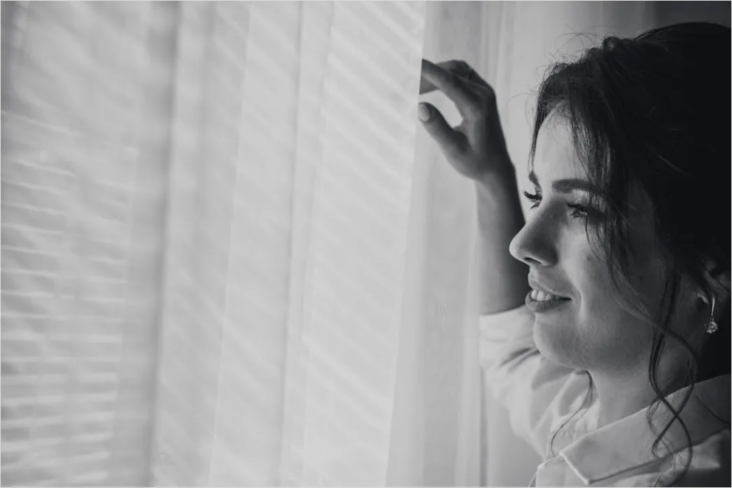 Detail Candid Portrait Woman Looking Out Window Thoughtful Number 7