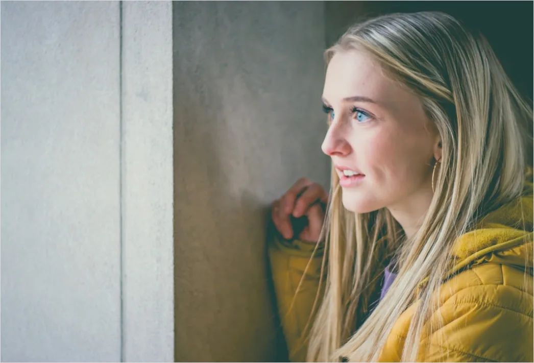 Detail Candid Portrait Woman Looking Out Window Thoughtful Number 10