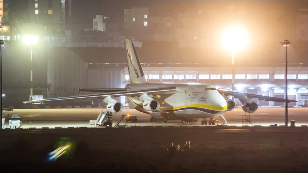 Detail Cargo Airplane Loading Freight At Airport Number 11